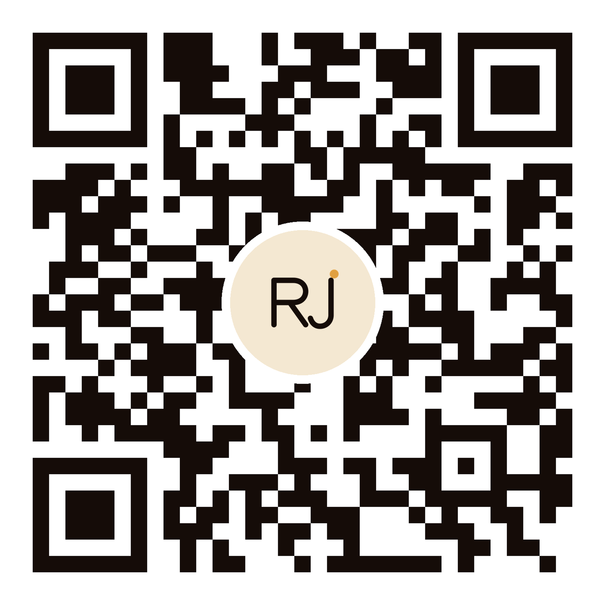 Código QR a rafajimenezmusica.com con monograma RJ